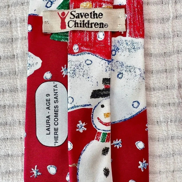 Save The Children Kids Multicolor Silk Laura Age 9 Here Comes‎ Santa Neck Tie OS - Picture 3 of 4